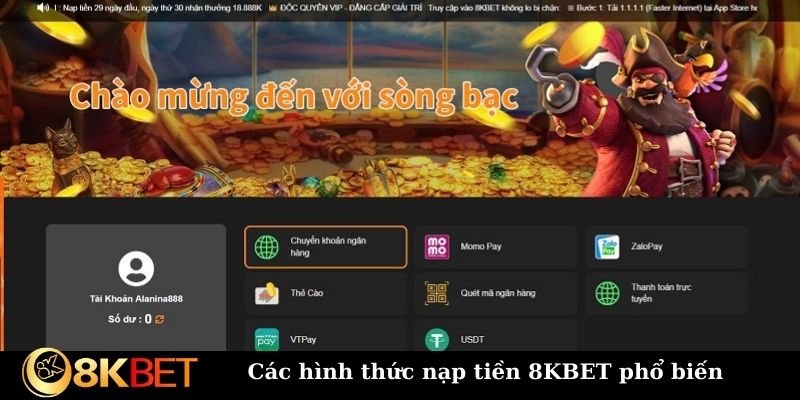 Các hình thức nạp tiền 8KBET phổ biến